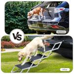 DGSL Dog Ramp for Car, 4-Step Folding Dog Stairs, Aluminum, Black, Supports Up to 250 Lbs