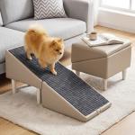 Dog Safety Ramps, Foldable 2-in-1 Wooden Pet Stairs & Steps & Ottoman, Solid Wood Anti-Slip & High-end Leather Material Pet Ramp, Split Ottoman Design, Pet Steps for Puppy Senior Injured Dogs