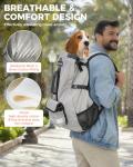 FOXFOCUS Dog Backpack Carrier for Medium Dogs - 4-Layer Protection, Under 30 lb, Waterproof, Adjustable Dog Hiking Backpack with Storage Pockets, Reflective Strips, Non-Slip Handle for Travel - Grey