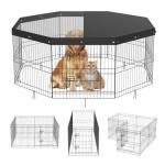VEVOR Foldable Metal Dog Exercise Pen, Pet Puppy Playpen Yard Fence with Top Cover & Door, Indoor Outdoor 8 Panels 24" W x 24" H Dogs Crate Kennel with Ground Stakes for Small & Medium Dogs