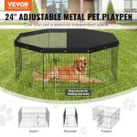 VEVOR Foldable Metal Dog Exercise Pen, Pet Puppy Playpen Yard Fence with Top Cover & Door, Indoor Outdoor 8 Panels 24" W x 24" H Dogs Crate Kennel with Ground Stakes for Small & Medium Dogs