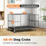 48 Inch Heavy Duty Dog Crate Steel Escape Proof, Indoor Double Door High Anxiety Cage, Removable Tray, Large Dog Kennel with Wheels,XL XXL