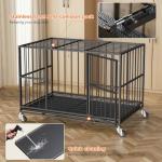 48 Inch Heavy Duty Dog Crate Steel Escape Proof, Indoor Double Door High Anxiety Cage, Removable Tray, Large Dog Kennel with Wheels,XL XXL