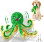 Qraxond Interactive Dog Toys Octopus,Durable Automatic Jumping Dog Toy to Keep Them Busy,Squeaky Moving Tug of War Doggie Toy,USB Rechargeable,Not for Aggressive Chewers (Green)