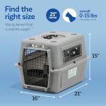 Petmate Sky Kennel For Air and Travel Airline Compliant Dog Crate for Smaller Dog Breeds or Pets up to 15 lbs, Heavy Duty Dog Kennel, Made in the USA- 21" L