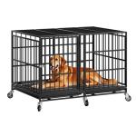 Snuowu 48 Inch Heavy Duty Dog Crate with Wheels，Indestructible Escape-Proof Dog Cage for Large Dogs, Extra Large XL XXL Indestructible Dog Crate with Removable Tray.