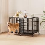 Snuowu 48 Inch Heavy Duty Dog Crate with Wheels，Indestructible Escape-Proof Dog Cage for Large Dogs, Extra Large XL XXL Indestructible Dog Crate with Removable Tray.