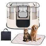 Dog Play Pen with Waterproof pad,Portable Dog Crates for Medium Dogs Kennel Tent,Dog Cages Indoor Breathable Mesh Collapsible Dog House Travel Playpen for Dogs Indoor & Outdoor(Medium, Beige)