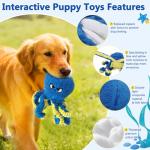 ETACCU Interactive Dog Toys Octopus, Moving Dog Toy to Keep Them Busy, Durable Automatic Jumping Dog Toy Bouncing Dogs Toy Squeaky Moving Tug of War Doggie Toy for Small Medium Large Dogs (Blue)