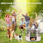 Dog Play Pen with Waterproof pad,Portable Dog Crates for Medium Dogs Kennel Tent,Dog Cages Indoor Breathable Mesh Collapsible Dog House Travel Playpen for Dogs Indoor & Outdoor(Medium, Beige)