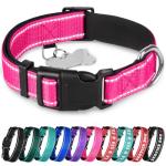 TECEUM Reflective Dog Collar – Hot Pink – M – Extra Soft Padding – Basic Nylon Pet Collar – Quick Release Buckle – Fits Small, Medium and Large Dogs, Puppies, Cats – ESA & Service Dog Options