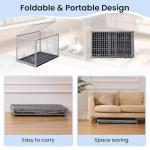 ZOMISIA Collapsible Dog Crate for Medium Dogs - 36 inch Escape Proof Metal Dog Kennel with Double Door, Easy Assembly Foldable Dog Cage with Removable Tray, Indoor Outdoor Use, Silver Gray