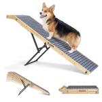 Veehoo Folding Dog Ramp for Bed Couch, 65" Long Stairs for Dogs to Get on High Bed with Platform and 5 Adjustable Height 20" to 31“, Wooden Senior Dog Ramp Steps for Small to Large Dogs, up to 220lbs