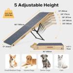Veehoo Folding Dog Ramp for Bed Couch, 65" Long Stairs for Dogs to Get on High Bed with Platform and 5 Adjustable Height 20" to 31“, Wooden Senior Dog Ramp Steps for Small to Large Dogs, up to 220lbs