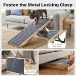 Veehoo Folding Dog Ramp for Bed Couch, 65" Long Stairs for Dogs to Get on High Bed with Platform and 5 Adjustable Height 20" to 31“, Wooden Senior Dog Ramp Steps for Small to Large Dogs, up to 220lbs