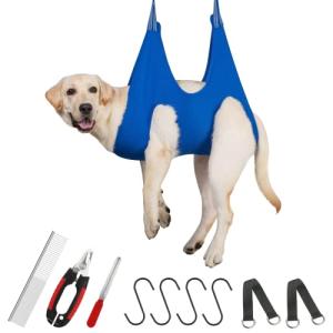 Dog Grooming Hammock with Nail Clippers and Comb
