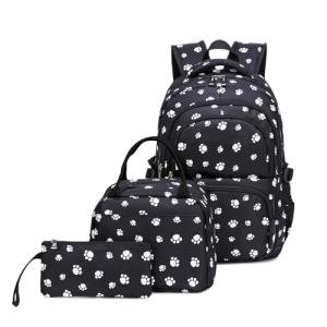 Dog Paw Printed Backpack Set with Lunch Bag