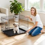 Portable 24-Inch Dog Crate with Secure Lock
