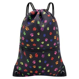 Black Dog Paw Print Drawstring Gym Backpack