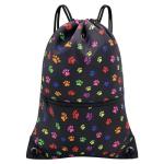 Black Dog Paw Print Drawstring Gym Backpack
