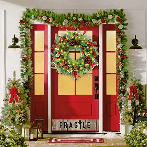 Pre-lit 24-Inch Christmas Wreath with LED Lights