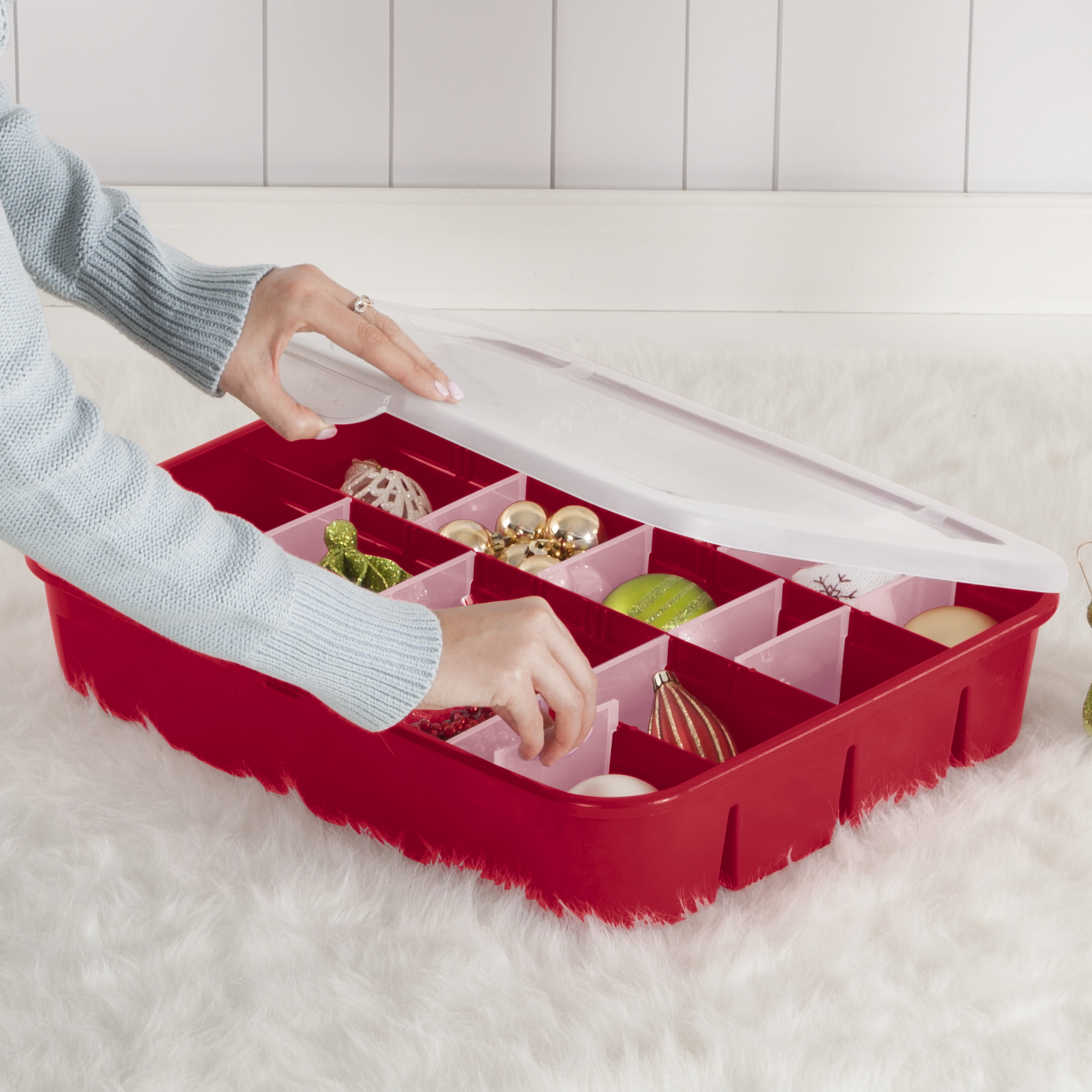 Red Holiday Ornament Storage Case for 32 Ornaments