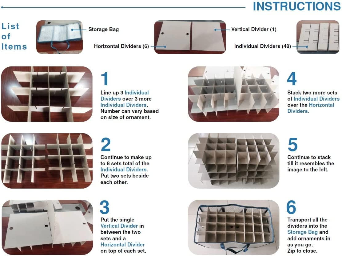 Large Christmas Ornament Storage Box with Dividers