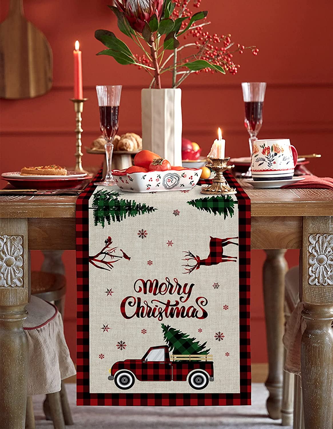 Red Buffalo Plaid Christmas Table Runner 13x72 inches