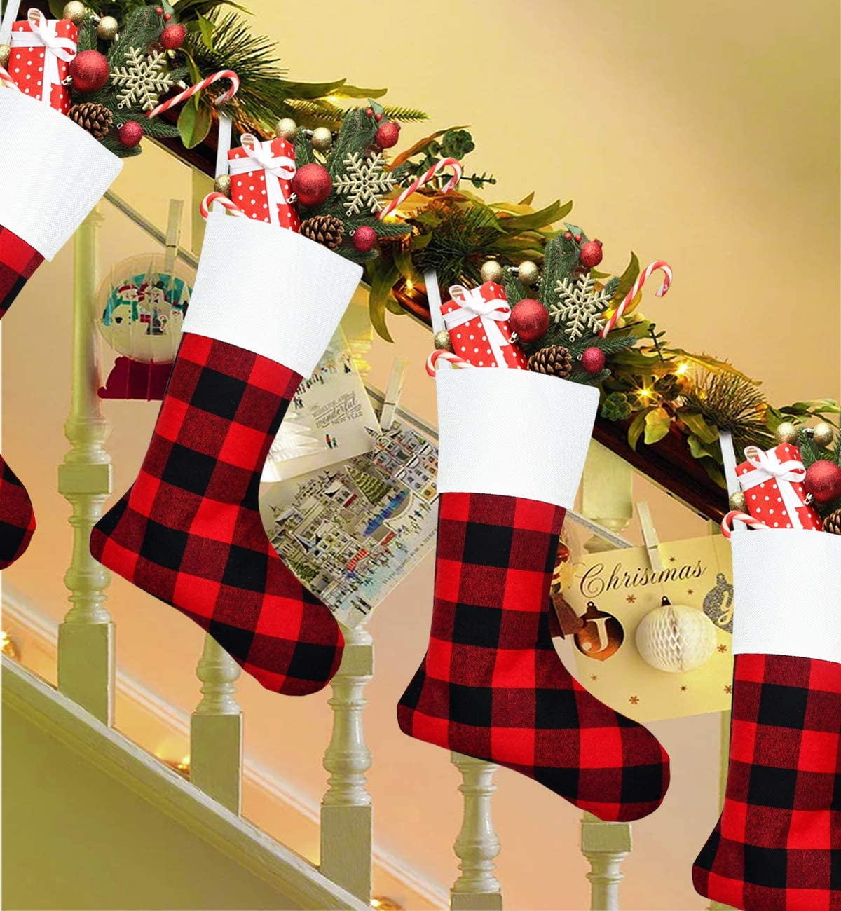 Buffalo Plaid Fireplace Hanging Christmas Stockings