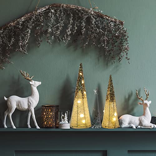 Lighted Christmas Tree Table Decor, White and Gold