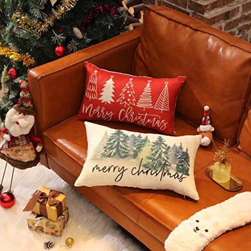 Watercolor Christmas Tree Pillow Cover - Rustic Style