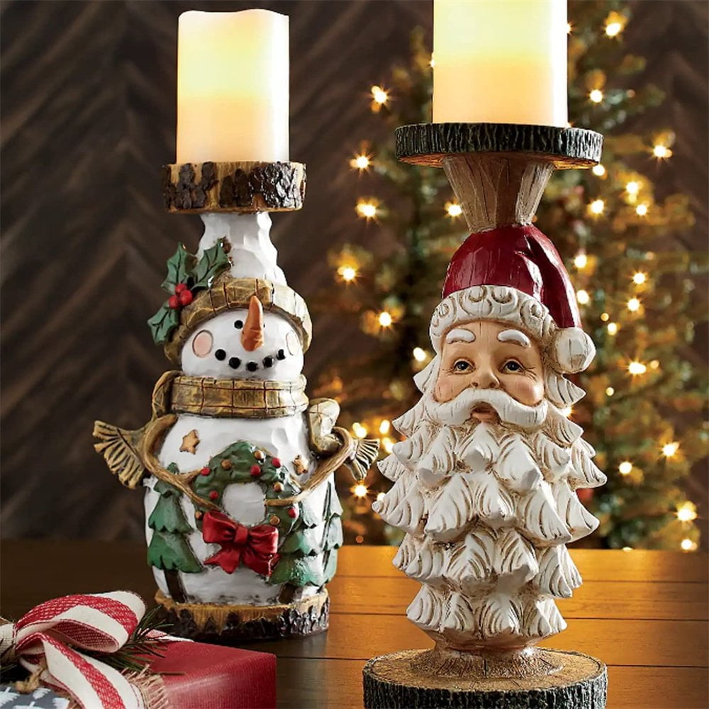 Santa Head Carved Wood-Look Candle Holder