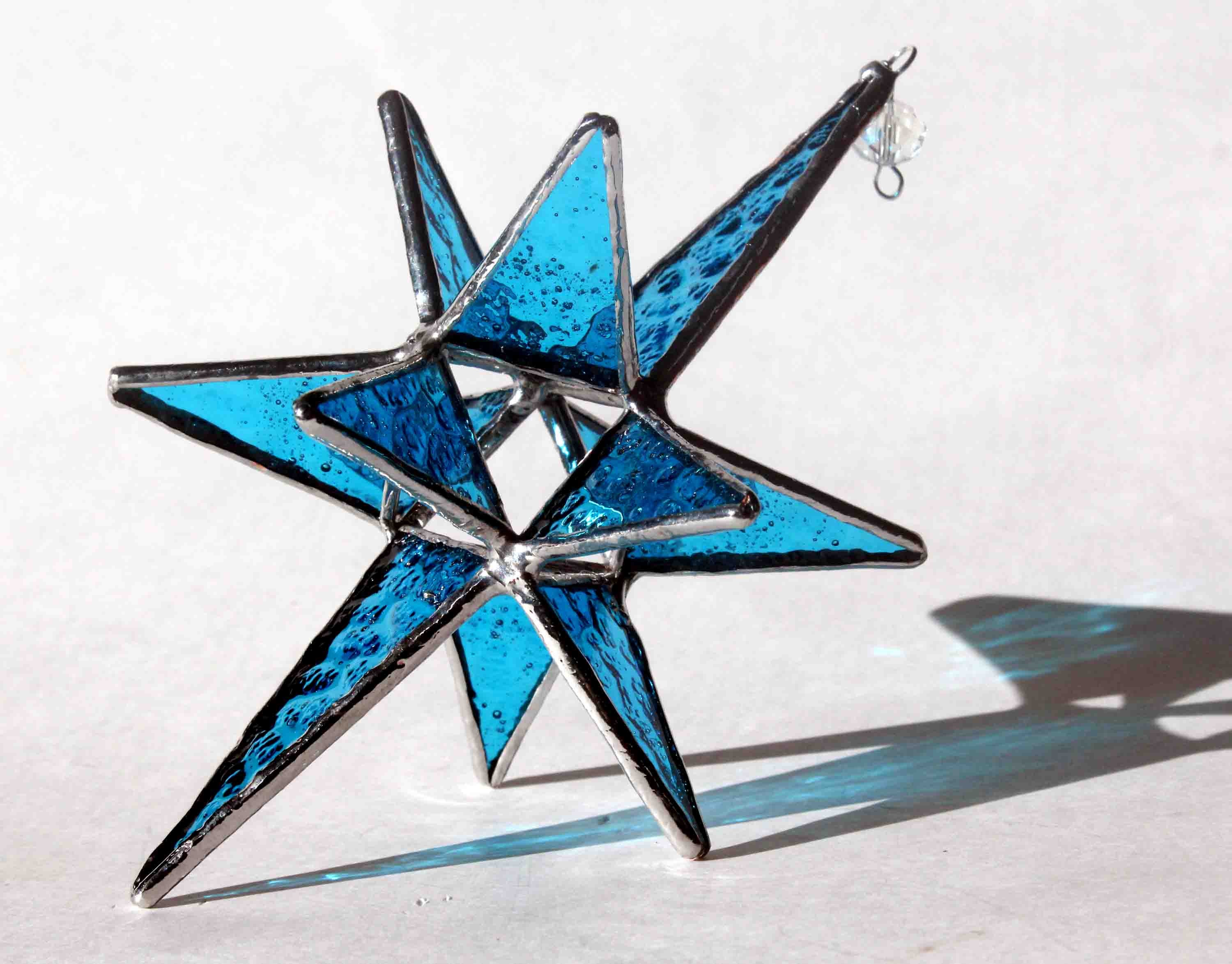 Aqua Stained Glass Moravian Star Ornament