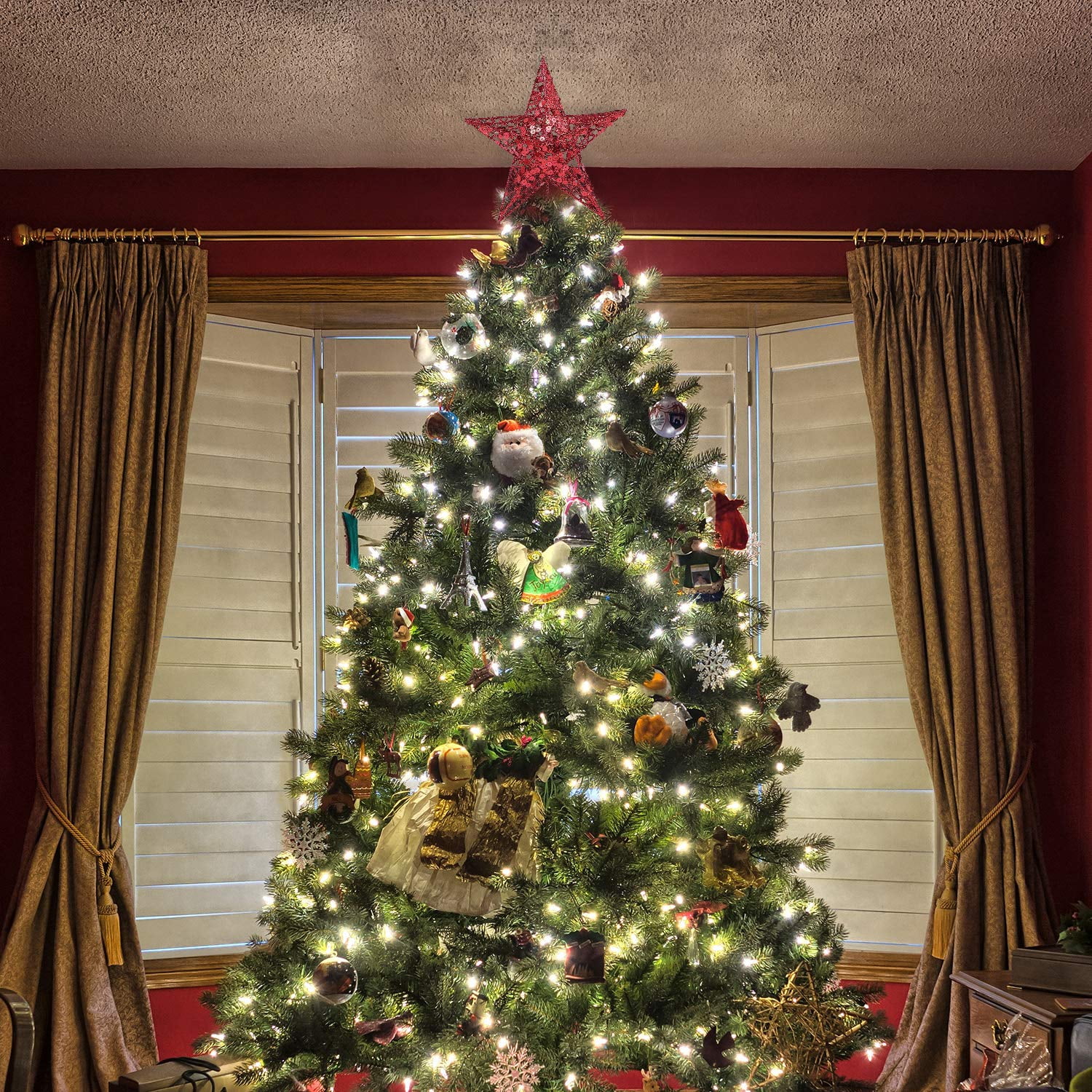 Glittered Christmas Tree Star Topper - Red