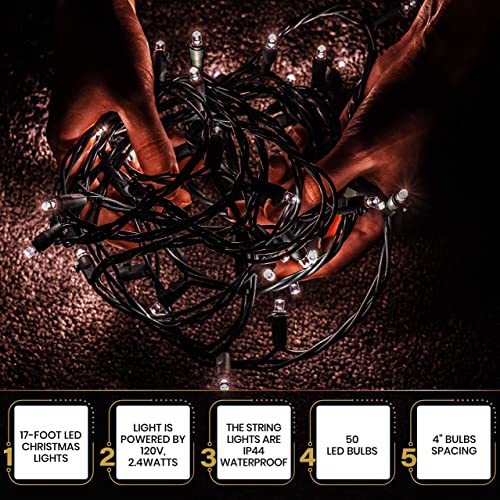 Bright White LED Christmas String Lights - 50 Bulbs