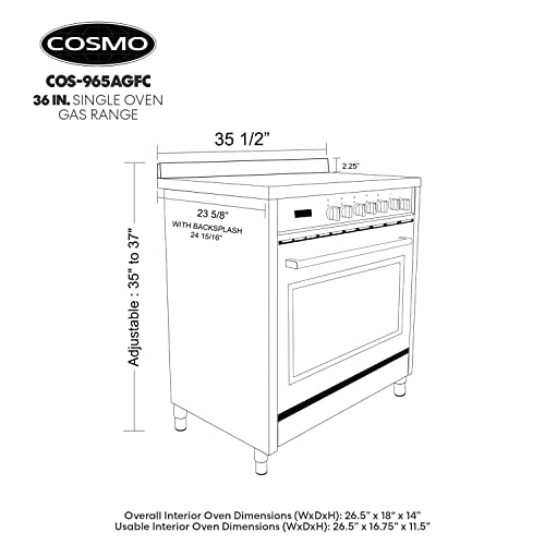 COSMO 36" Gas Range with 5 Burners & Oven