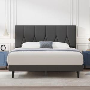 Yocreat Dark Grey Upholstered Double Bed Frame
