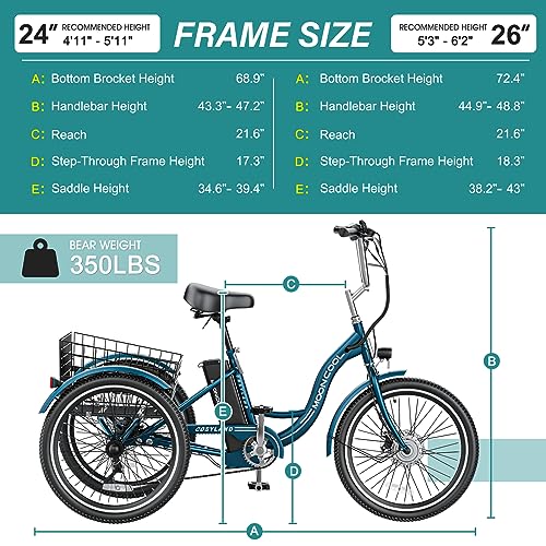 MOPHOTO Electric Trike: 7 Speeds, 350W, 3 Wheels