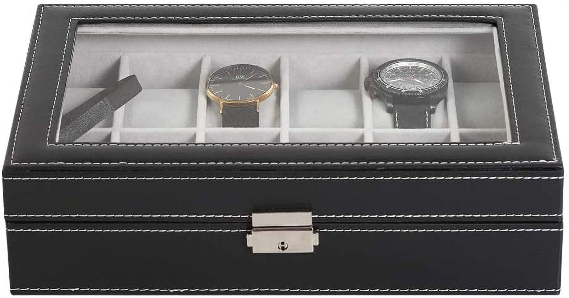 12-Slot Lockable Watch Box with Glass Top
