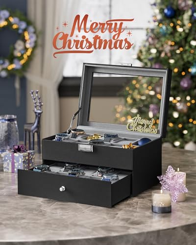 20 Black Glass Top Men's Watch Boxes by SONGMICS