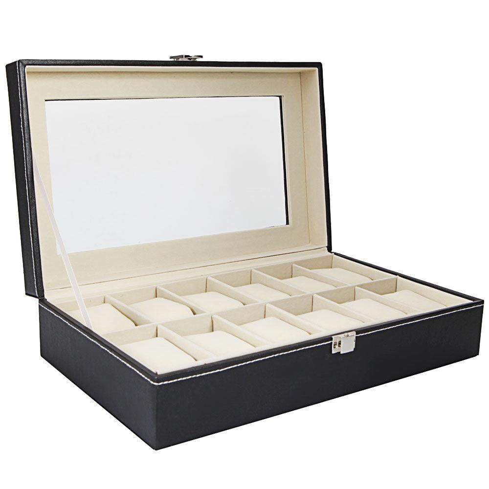 Ktaxon 12-Slot Black Watch Storage Box