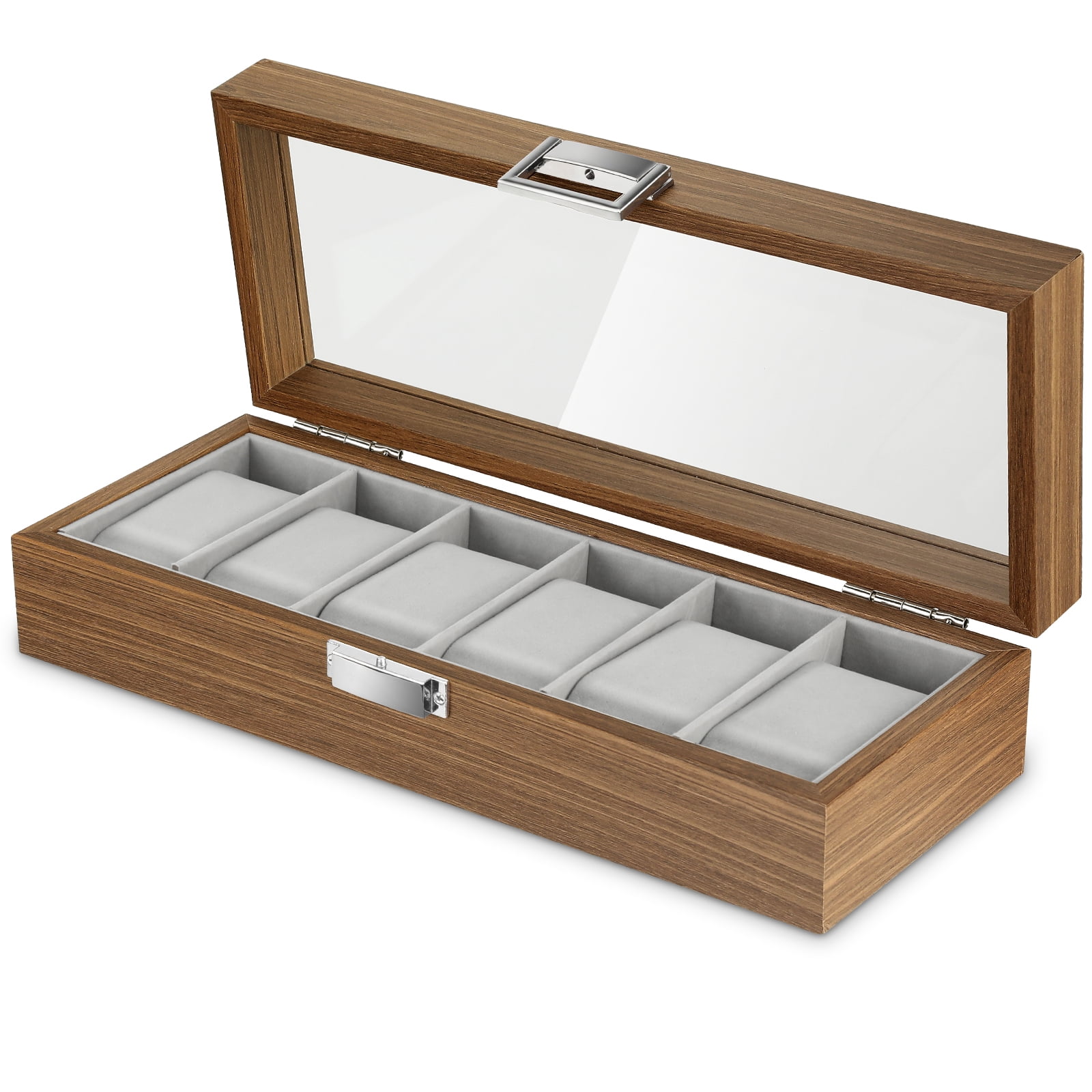 Men's 6-Slot Wood Watch Box with Glass Top