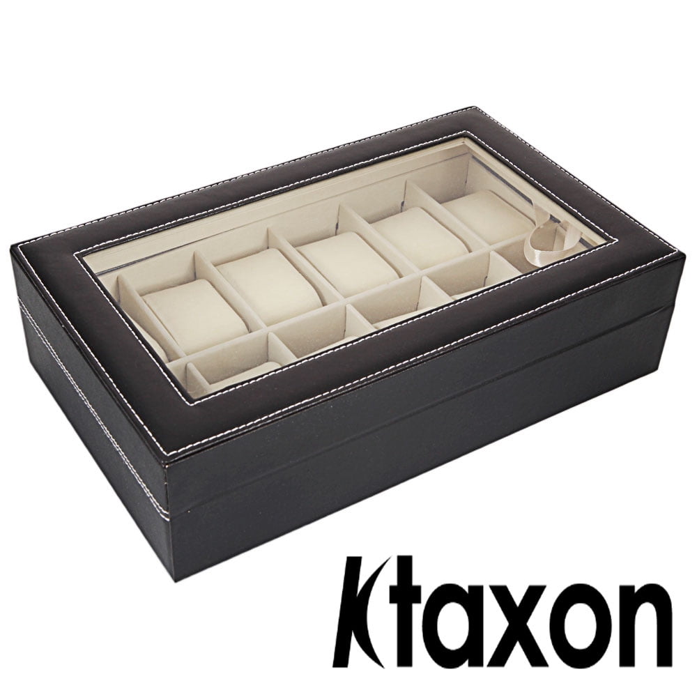 Ktaxon 12-Slot Black Watch Storage Box