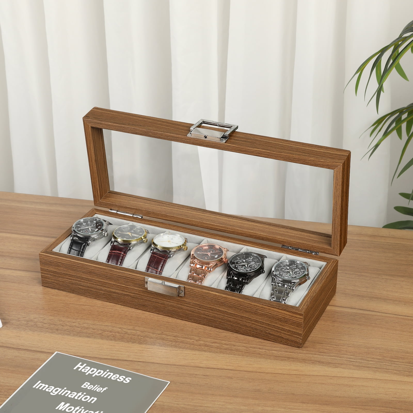 Men's 6-Slot Wood Watch Box with Glass Top