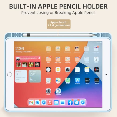 Sky Blue iPad 10.2" Case with Pencil Holder