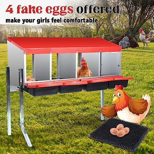Adjustable 4-Hole Chicken Nesting Boxes with Swing Perch