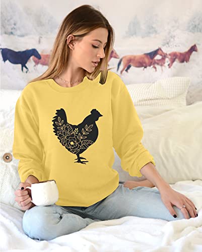 Floral Chicken Sweatshirt for Women, Cute Graphic