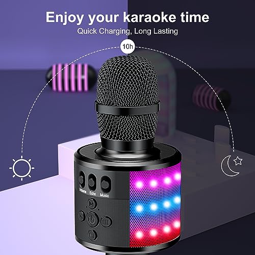 BONAOK 4-in-1 Bluetooth Karaoke Microphone with LED