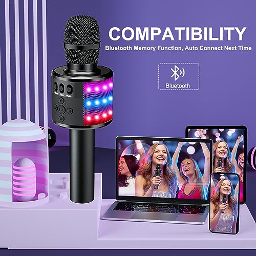 BONAOK 4-in-1 Bluetooth Karaoke Microphone with LED