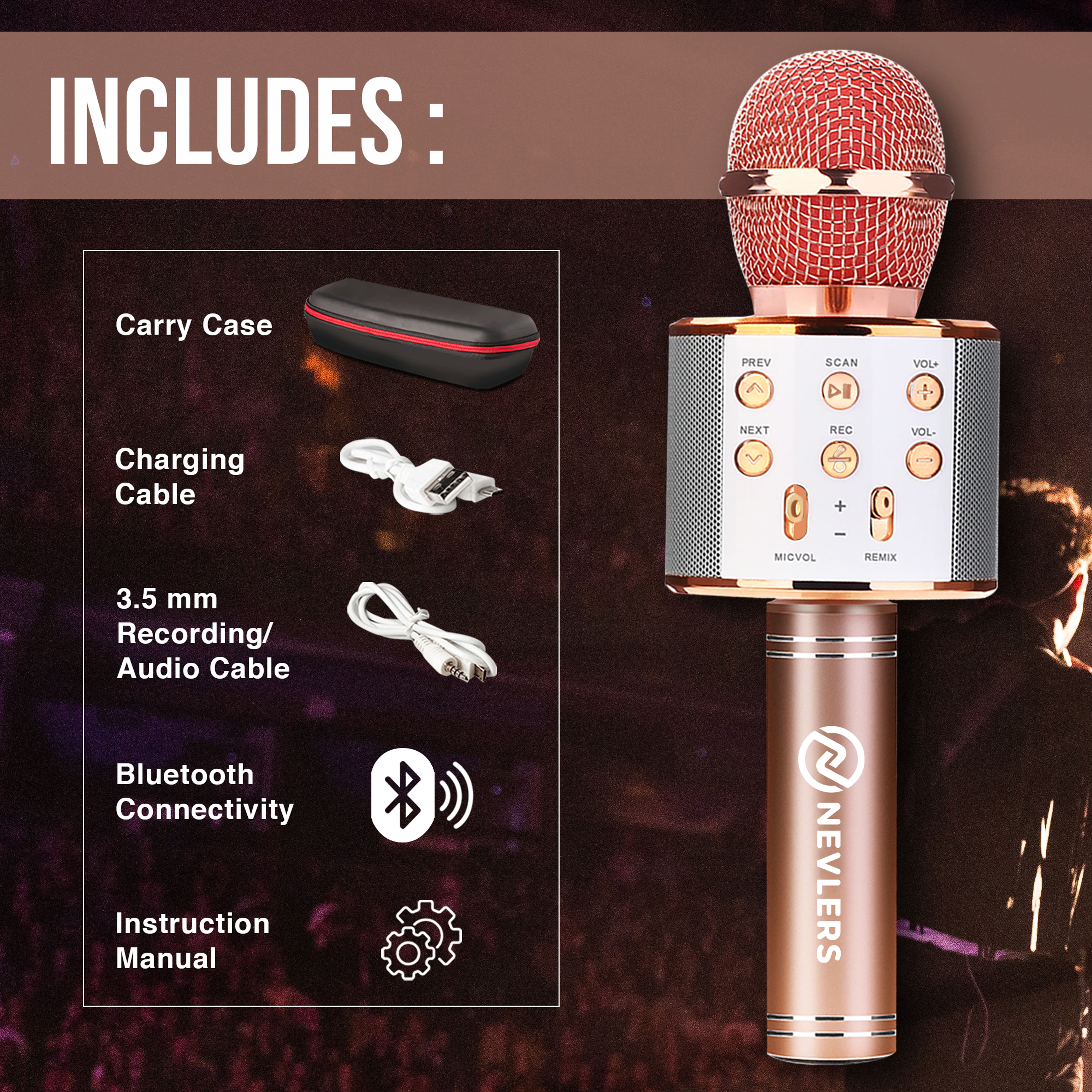 Rose Gold Wireless Bluetooth Karaoke Microphone